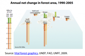 Annual net change in forest area in the world 1990-2005