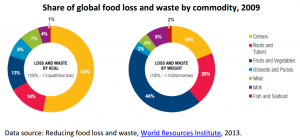 Share of global food loss and waste by commodity, 2009