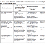 Overview of the range of options considered for free allocation and for addressing the risk of carbon leakage, beyond the 'no policy change' option