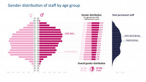 Gender distribution of staff by age group