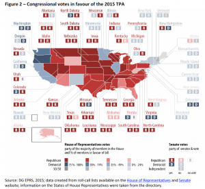 Congressional votes in favour of the 2015 TPA