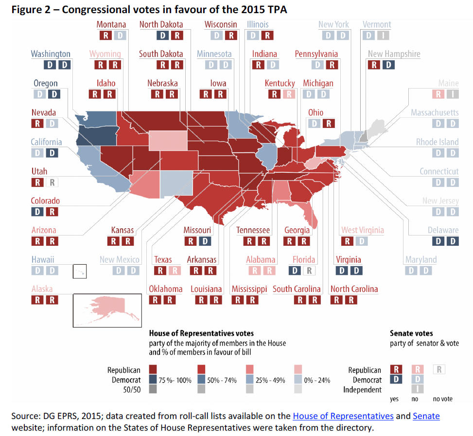 Congressional votes in favour of the 2015 TPA