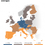 Unemployment rate 2014-2015, EU28 population aged under 25 (annual average)