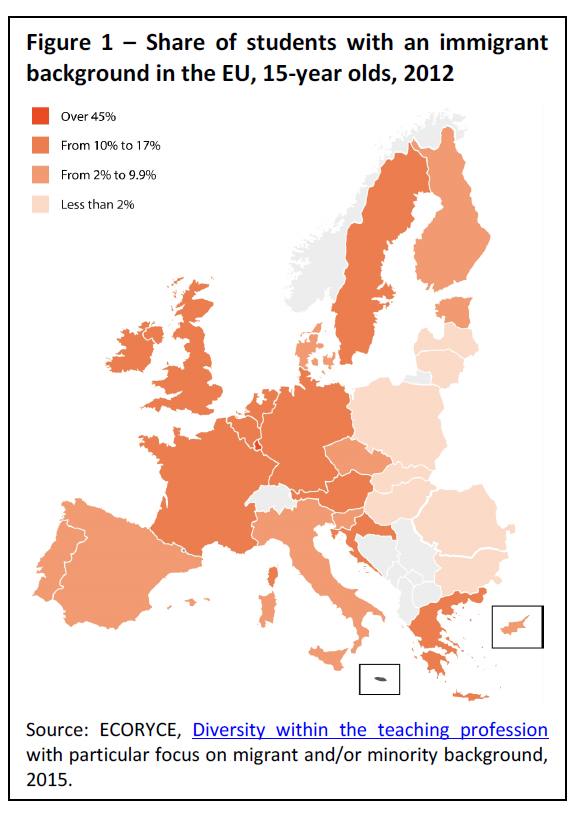 Share of students with an immigrant background in the EU, 15-year olds, 2012