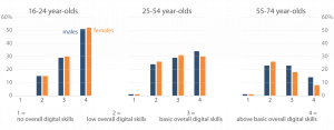 Digital skills of women and men in different age groups