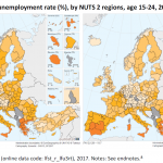 Figure 1 – Youth unemployment rate (%), by NUTS 2 regions, age 15-24, 2012 and 2016