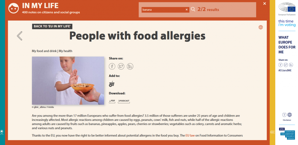What Europe does for me - my life - people with food allergies