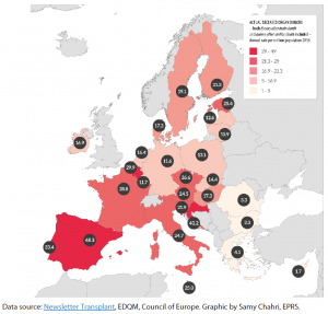 Actual deceased organ donors 2018 (annual rate per million population)