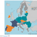 In July 2014, the proportion of minimum wages in median earnings across Member States varied from 40 % (Estonia) to 66 % (Portugal) (see Map 3). On the basis of the level of their national gross monthly minimum wages expressed as a proportion of the median gross monthly earnings, Eurostat categorised Member States in three different groups: Group I: the proportion of minimum wages in median earnings was above 60 %: Portugal, Slovenia and France; Group II: the proportion of minimum wages in median earnings was between 60 % and 50 %: Luxembourg, Hungary, Bulgaria, Netherlands, Belgium, Poland, Germany (data 2015), Latvia, Romania, Lithuania and Malta; Group III: the proportion of minimum wages in median earnings was below 50 %: Czechia, Ireland and Estonia.