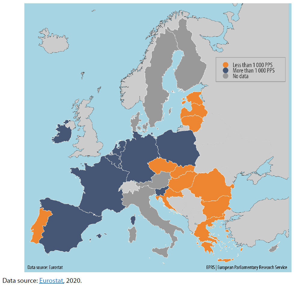 Minimum wages in EU Member States, July 2020 (PPS per month)