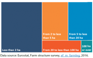 Distribution of EU farms by land area (hectares)