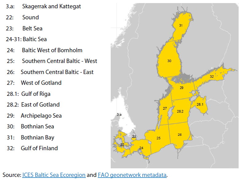 The Skagerrak, Kattegat, Sound, Belt Sea, and Baltic Sea (sub)divisions