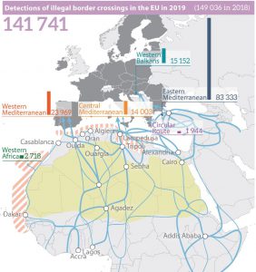 Figure 1 – Migration routes and illegal crossings to the EU